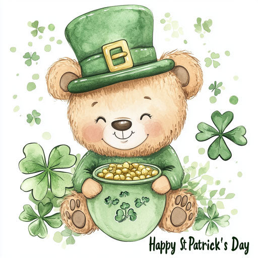 St. Patrick's Day bear with pot of gold and green hat