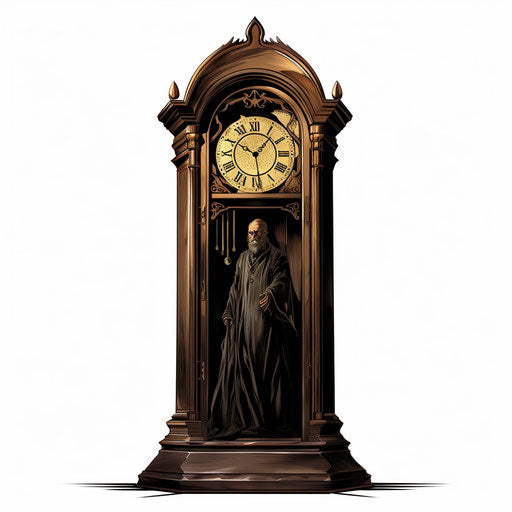 Grandfather clock clipart in the style of Chiaroscuro Art, on white background