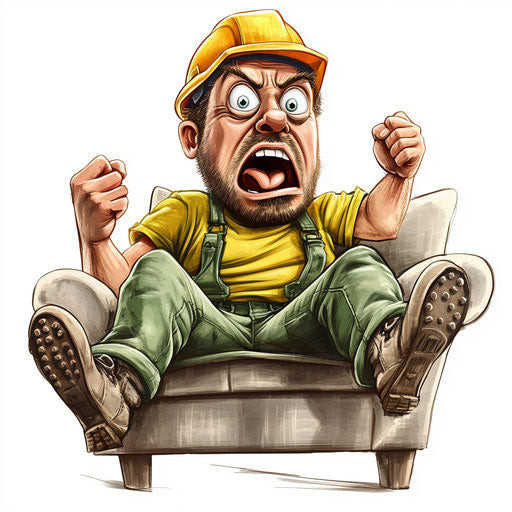 Humorous caricature of a construction worker