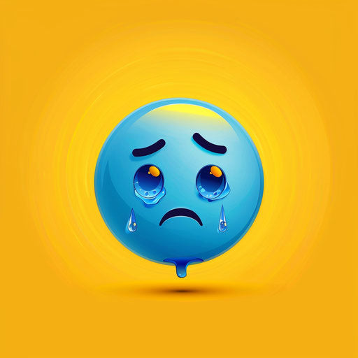 Sad emoticon with tears and blue shade on yellow background