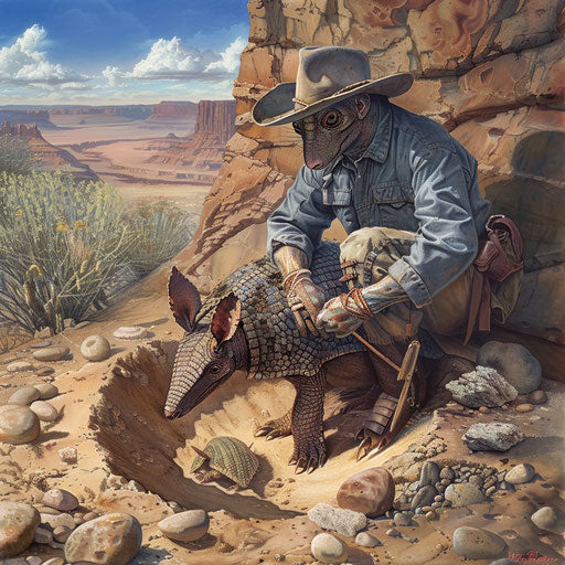 Armadillo archaeologist unearthing fossils desert dig site