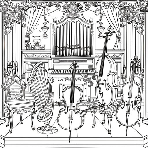 Symphony orchestra coloring book page