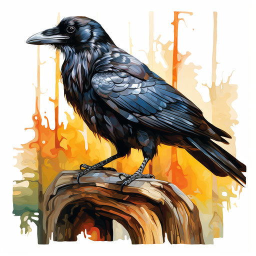 Crow clipart in the style of Oil painting, on a white background