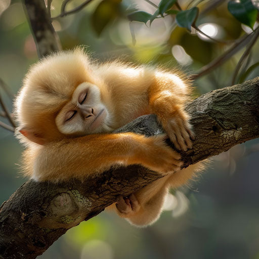 Yunnan snub-nosed monkey resting on a tree branch