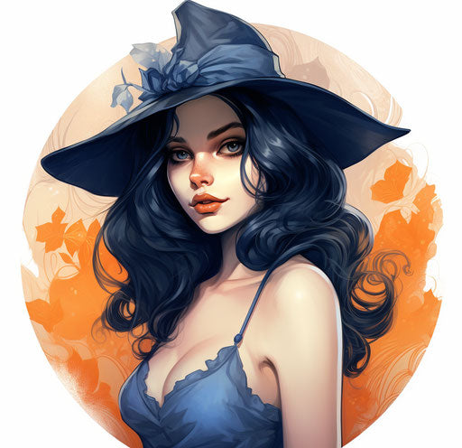 Elegant witch in tattoo style, unbelievable beauty