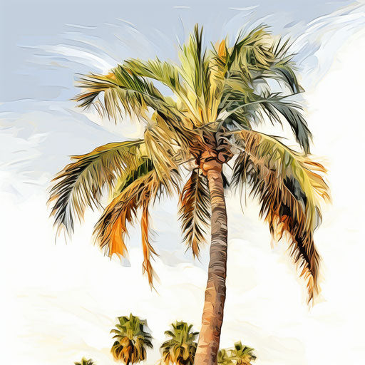 Palm tree illustration in the style of oil painting, on white background