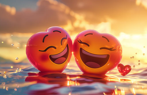 Two happy meme emotions in heart shape