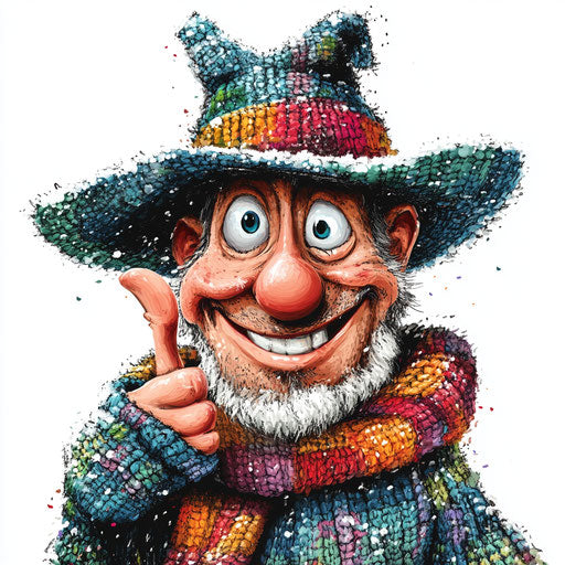 Humorous caricature of a winter hat with human characteristics