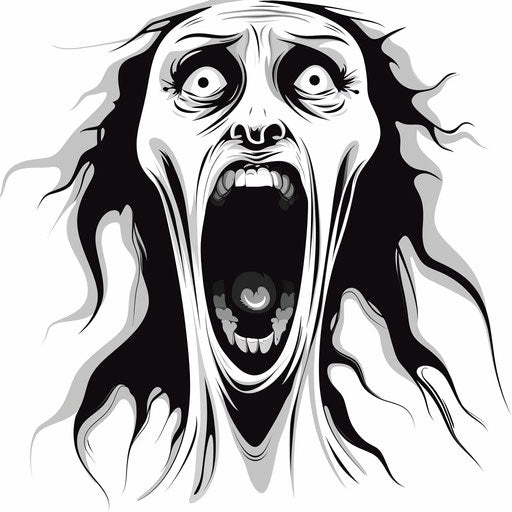 Scream clipart in photorealistic style with a flat random background, glossy finish, and sharp outlines