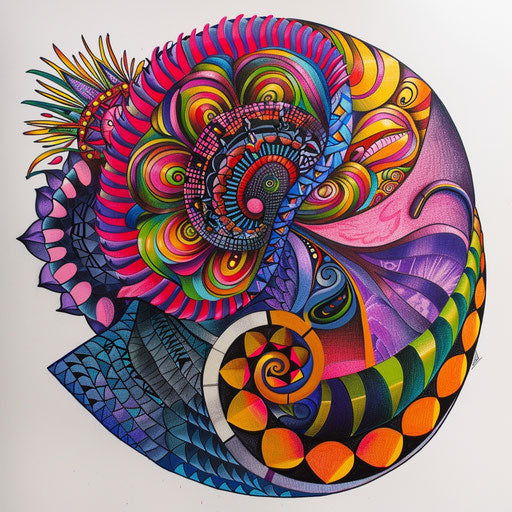 Stylized Fibonacci pattern with pop art influences and vibrant designs