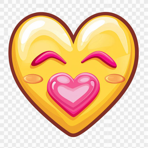 kiss emoji clipart, soft yellow with pink heart on transparent background