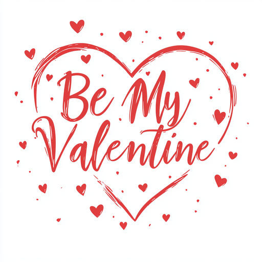 Heart with 'Be My Valentine' and small red hearts on white background