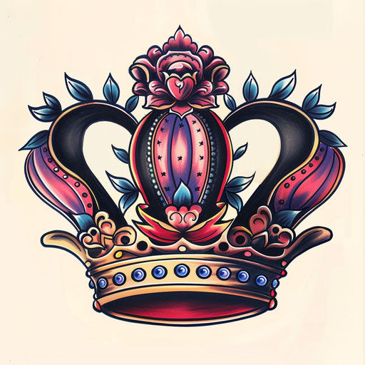 Retro-inspired queen crown tattoo in traditional style