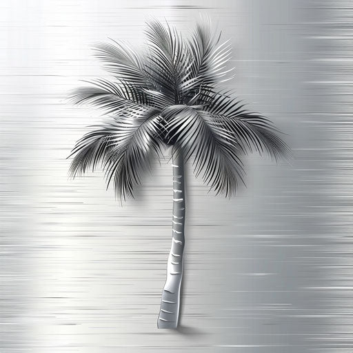 Flat, metallic silver background with realistic coconut tree clipart