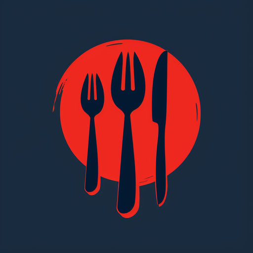 Restaurant logo in navy and red with a dynamic background