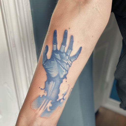 Spectral hand curse mark tattoo symbol help beyond white blue