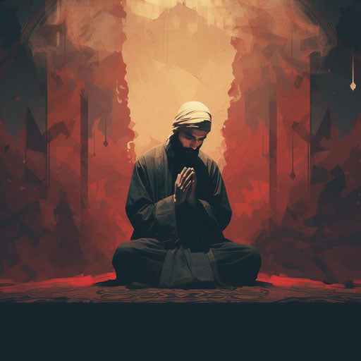 Muslim man prays traditionally, style of all artists