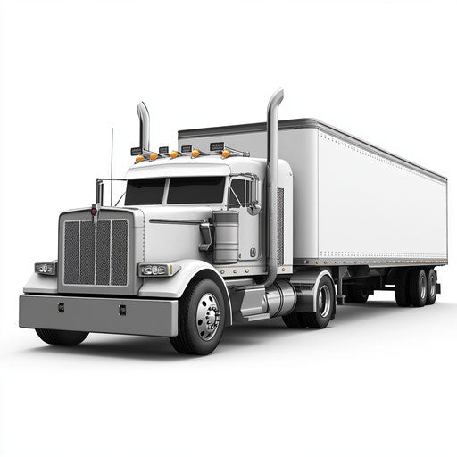 3D semi truck, photo realistic style on flat white background