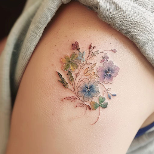 Floral shamrock tattoo intertwined with soft pastels on white