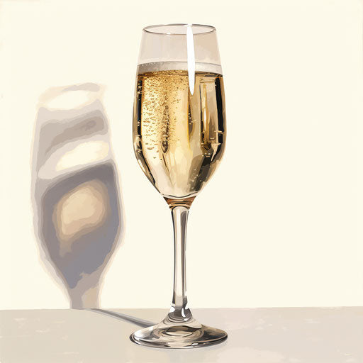 Champagne glass in the style of Oil painting, on white background