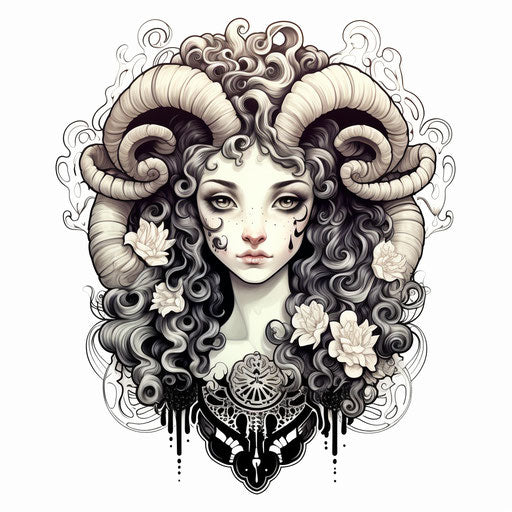 Zodiac sign ram tattoo isolated on white