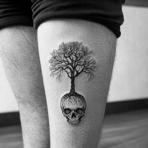 Tree tattoos for men with a tree growing out of a skull