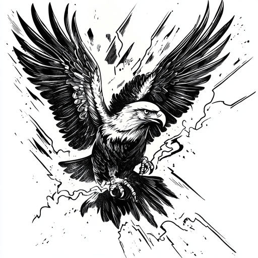 Male thigh tattoo tribal eagle lightning bolts white