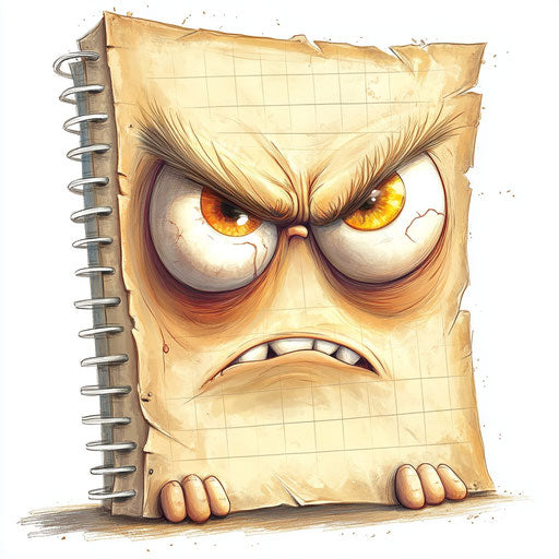 Humorous caricature of a lined paper with exaggerated human characteristics