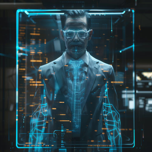 Business man with transparent holographic computer