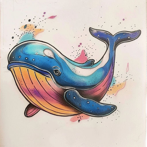 Playful tattoo sketch of a cartoon whale