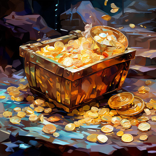 Treasure illustration in the style of Impressionistic Art, on white background