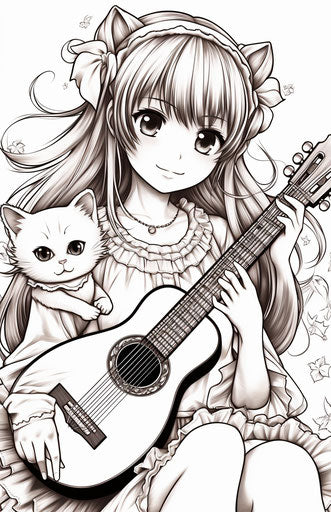 Anime manga girl holding another kitten coloring page