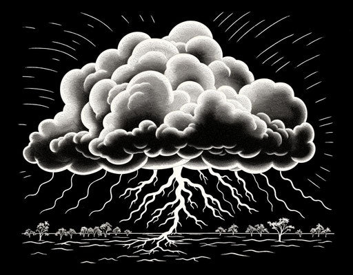 Black & white lightning cloud with lightning flashes design