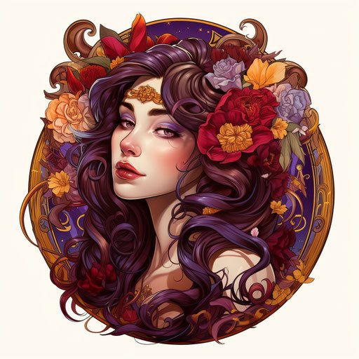 Tattooed girl with red, purple and black tattoos