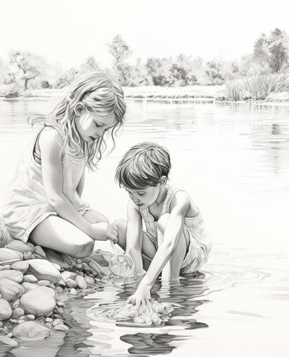 Two children playing on water coloring pages