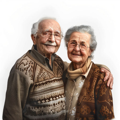 Grandparents clipart in photorealistic style on flat white background