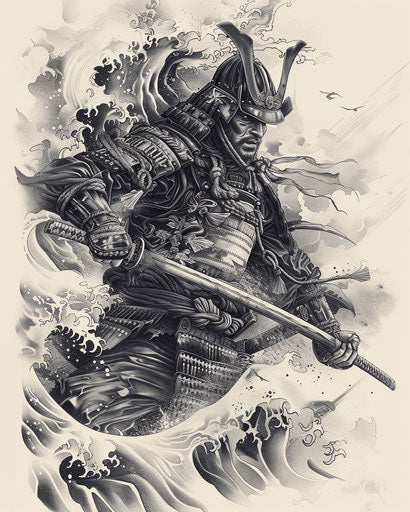 Samurai tattoo design from the new Arisa HWG, baroque maritime style