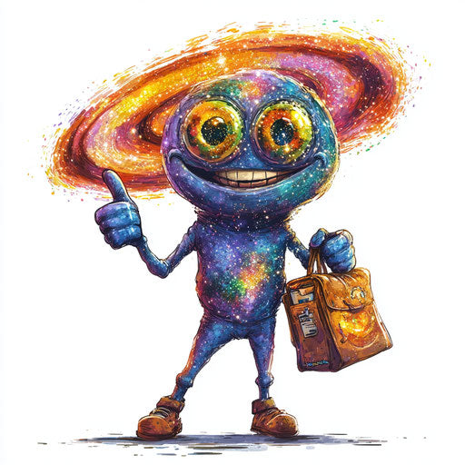 Humorous caricature of a galaxy with human characteristics