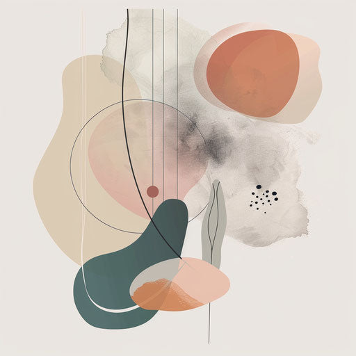 Clipart shapes in photo realistic style with a flat random background, vintage filter, and delicate lines