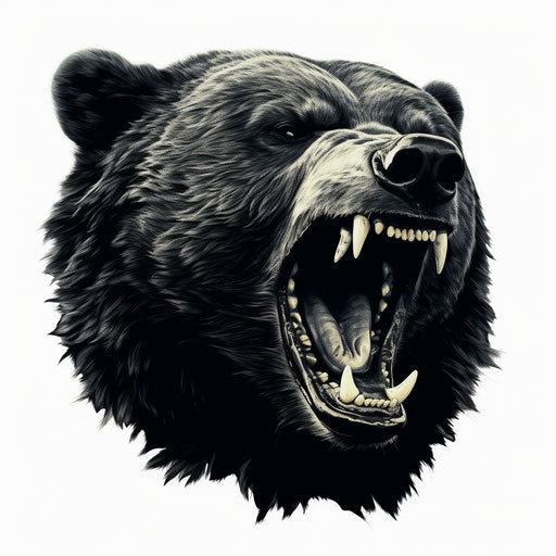 Black bear roaring in the air on white background