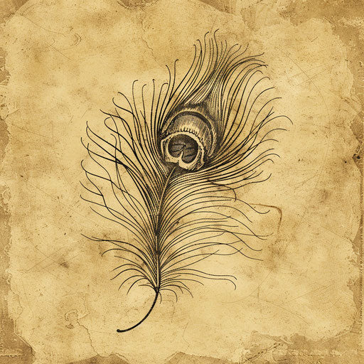 Vintage peacock feather tattoo sketch with sepia tones