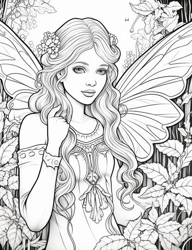 Faerie coloring pages for girls, in the style of Anne Stokes, Laurel Burch, delicate coloring, captivating 24:31