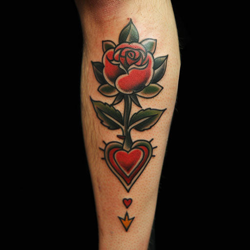 Rose tattoos for men in the style of Sailor Jerry with a classic rose and heart