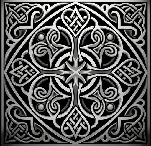 Black and white celtic pattern with a cross, queercore style