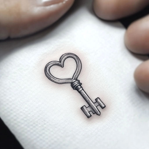 Charming silver key with heart-shaped handle tattoo sketch