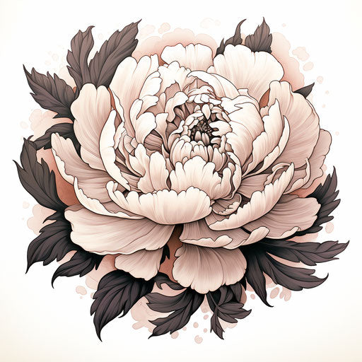 Peony tattoo in graphite sketch style