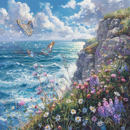 Sunny coastal cliff with Xerces blue butterfly