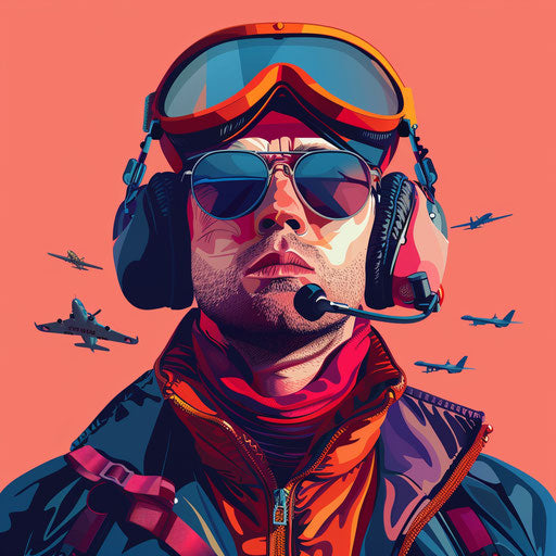 Realistic pilot clipart on a flat, vibrant coral background