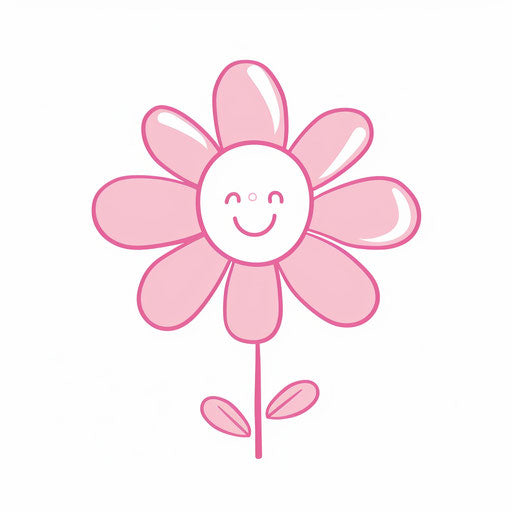 Smiling pink flower, minimalistic drawing on white background