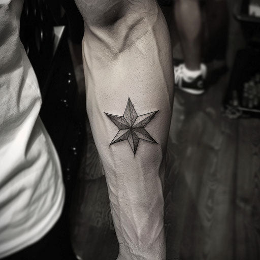 Simple tattoos for men of a star, in the style of Steve McNiven